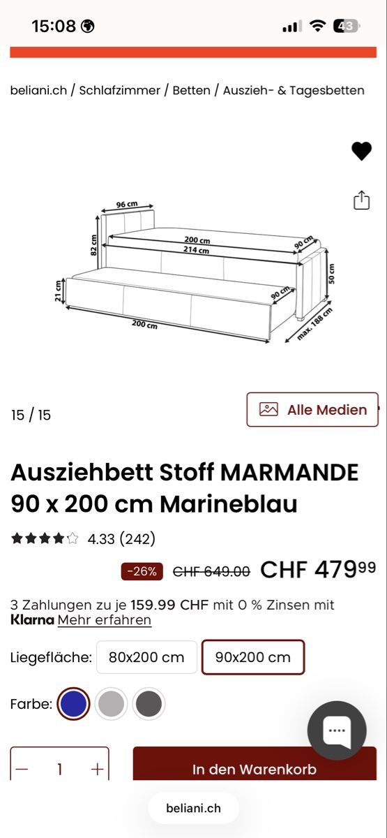 Betten: Ausziehbett Beliani Dunkelblau – Gebraucht aus Stein am Rhein von nor_v2gh 3