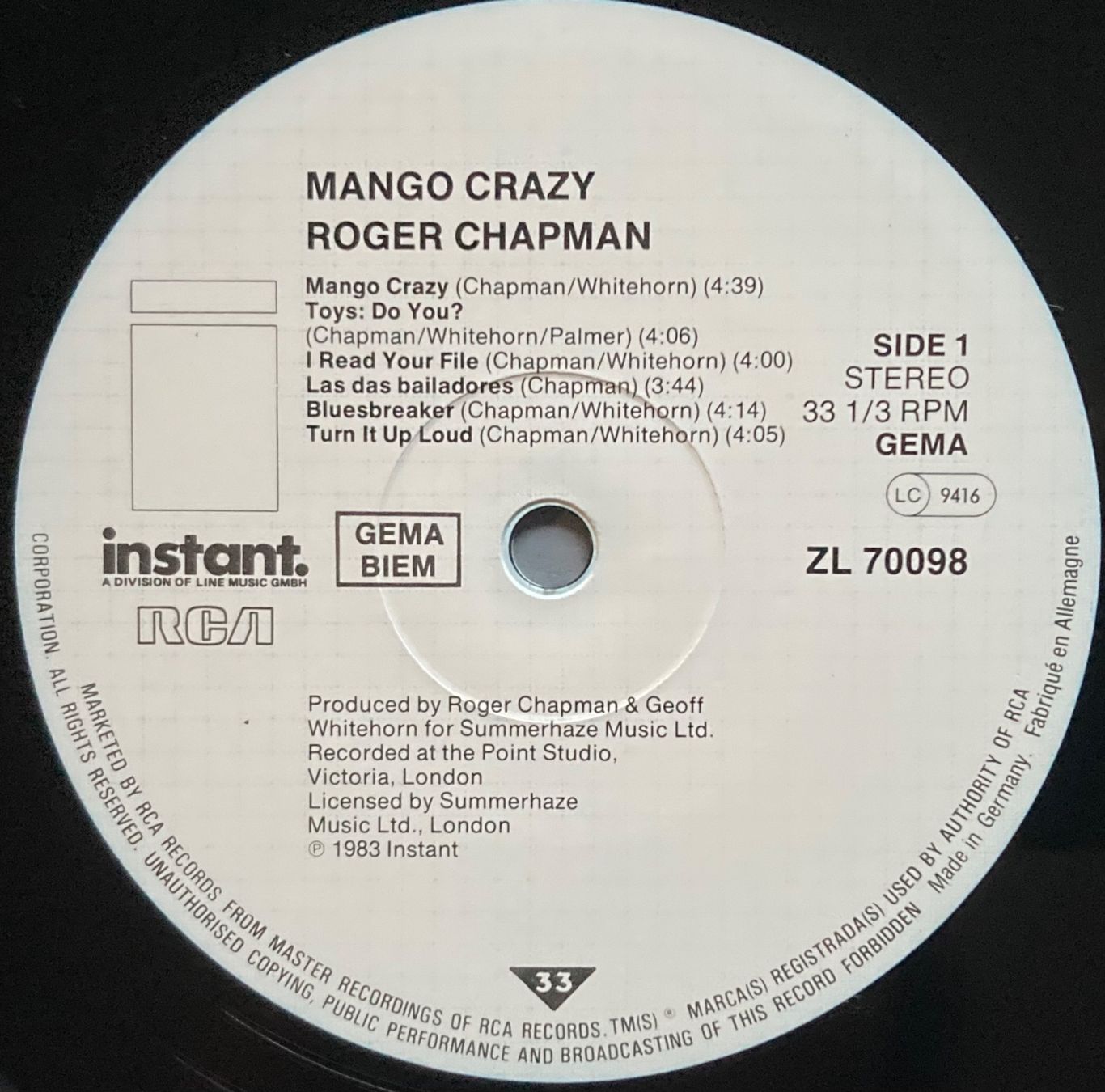 Vinyles: ROGER CHAPMAN - MANGO CRAZY – D'occasion à Poliez-Pittet par Newtown-Records 3