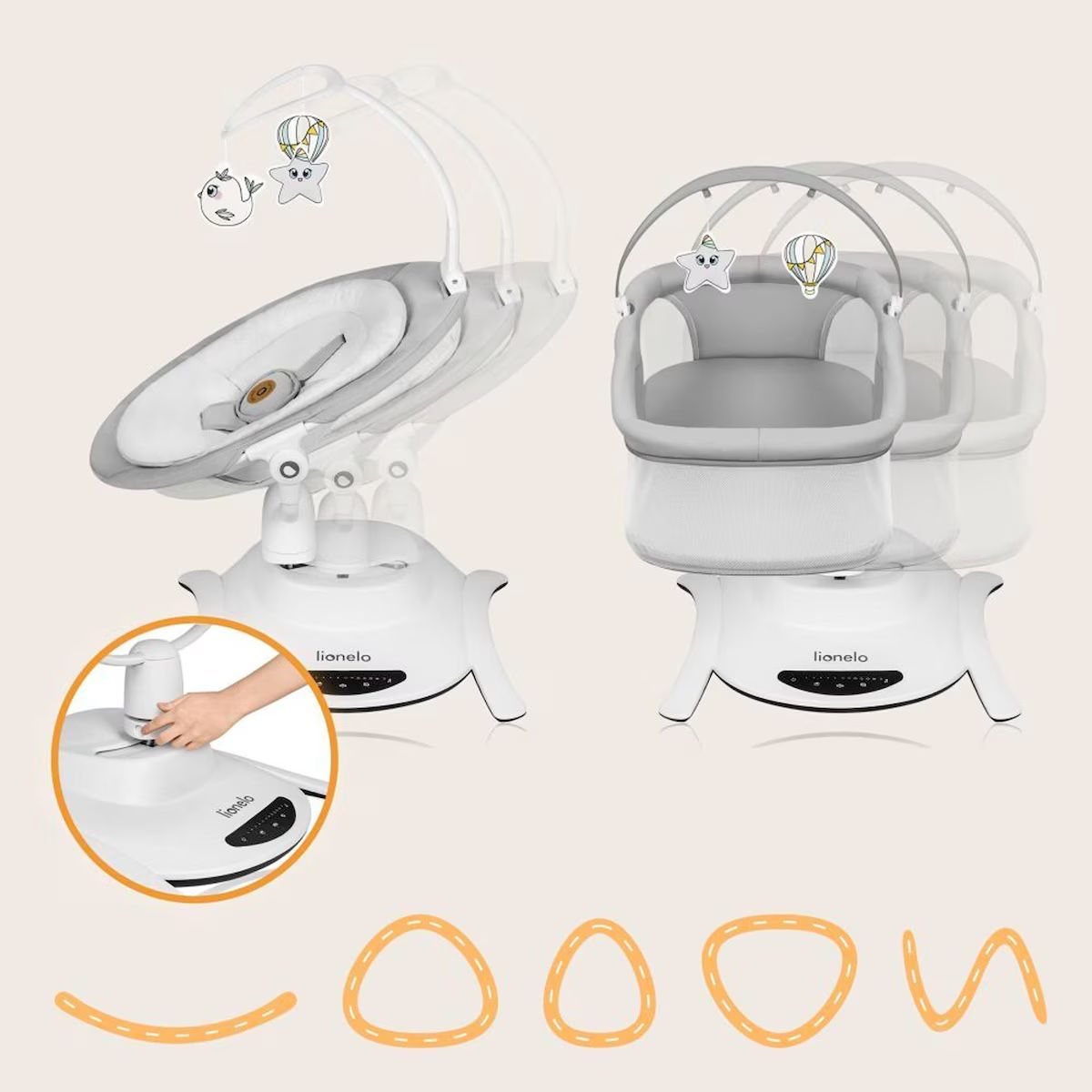 Lionelo Sdraiette & Sdraiette a dondolo: LIONELO Babyschaukel Bella Set 2in1 – Nuovo (secondo la descrizione) da Bünzen venduto da HamedM 5