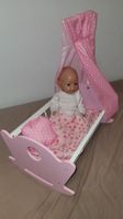 Puppenbett Schaukel, aus Holz Rosa mit Zubehör & Puppe, Top 