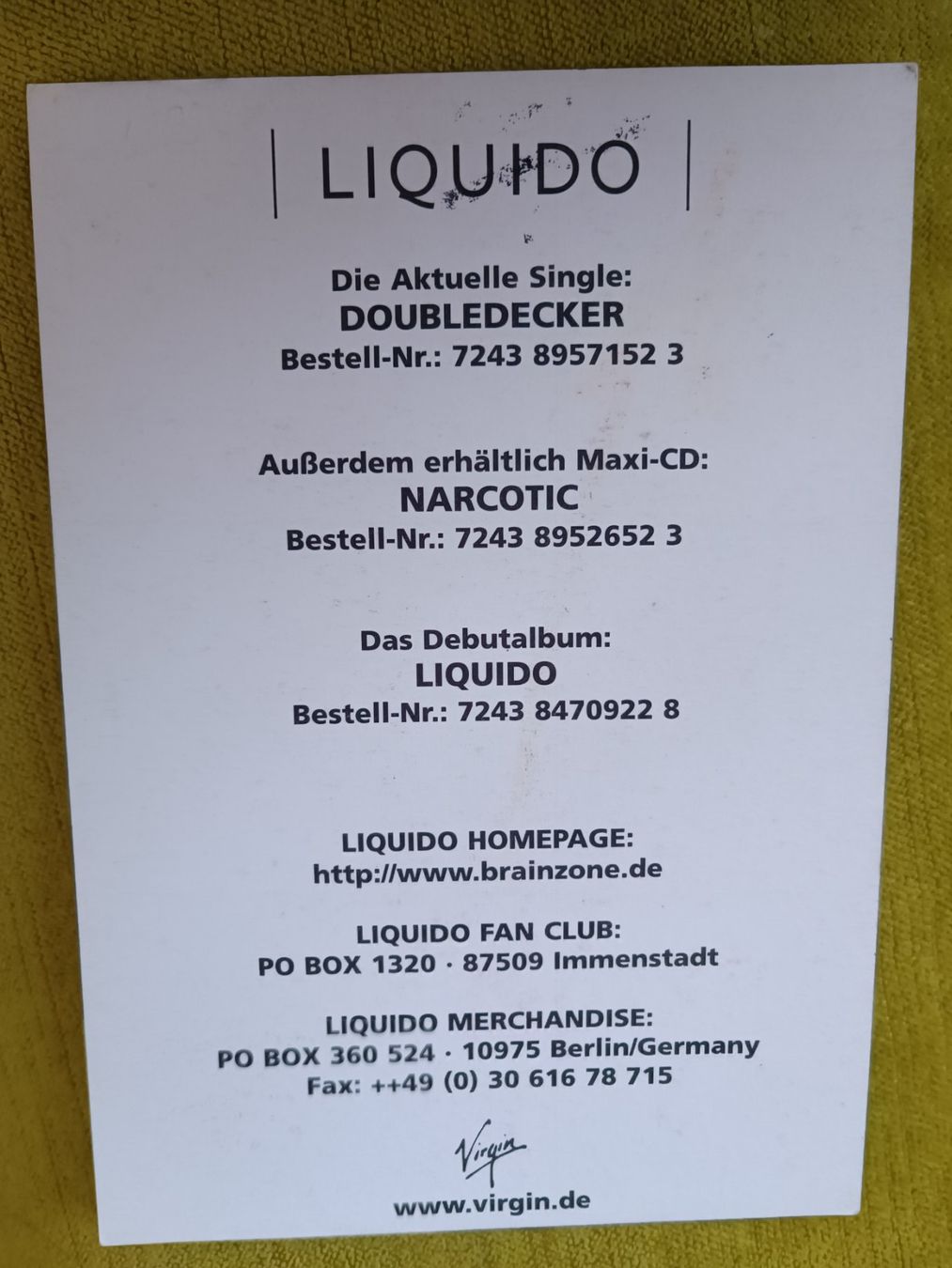 Autografi: Liquido - handsignierte Autogrammkarte – Usato da Menziken venduto da Artographs 1