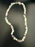Fluorit Edelstein Kette, Natuerlich, Pastellfarben Silber