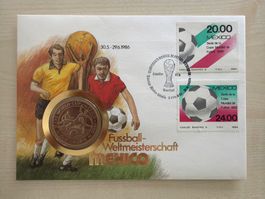 Münzbrief Fussball-WM Mexico 1986 - Isle of Man 1 Crown PP