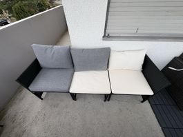Gartenlounge Rattan Optik schwarz mit Kissen