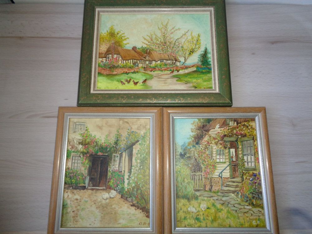 3 GEMÄLDE LANDHAUS NAIVE MALEREI GARTEN BLUMEN Kaufen auf Ricardo