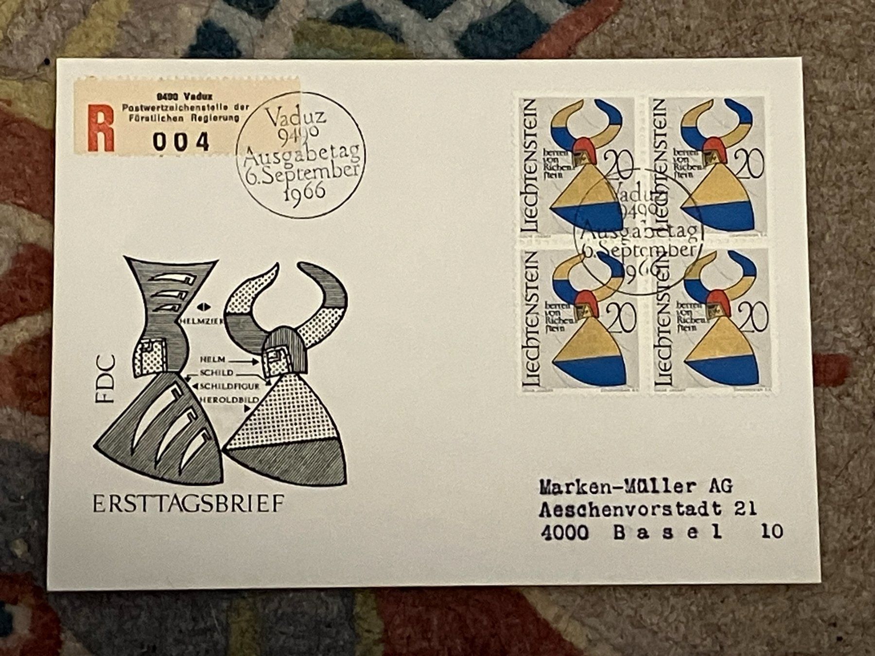 Tutti i francobolli: 1 Erstagsbrief LI Einschreiben Viererblock 1966 – Nuovo (secondo la descrizione) da Koblenz venduto da Markenhimmel