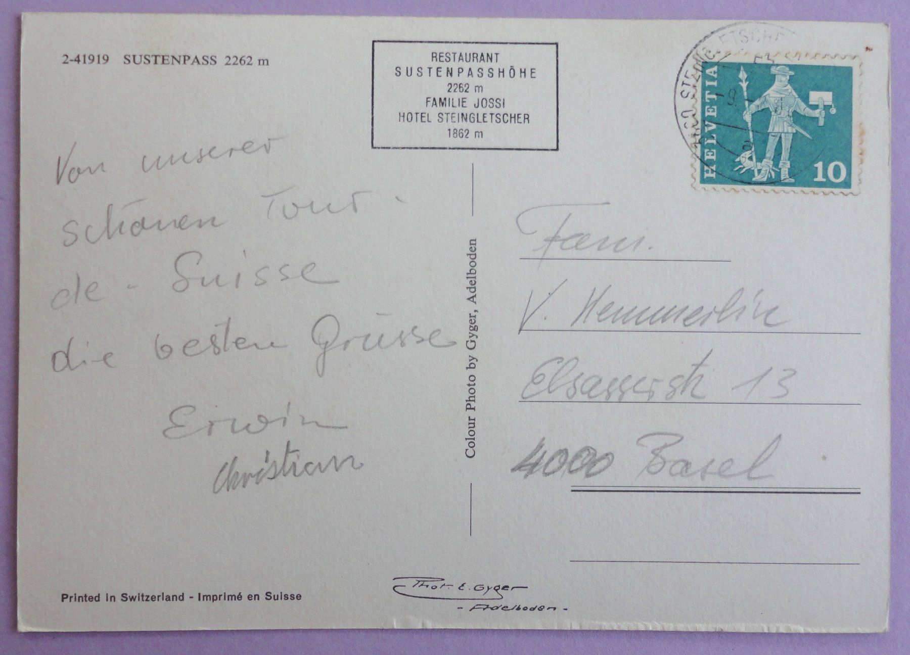 Cartoline postali: Sustenpass 2262 m – Usato da Fétigny venduto da Billy2miny 1