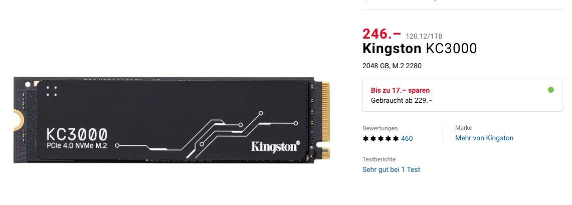 Kingston Dischi rigidi: KINGSTON KC3000 PCIe 4.0 NVME 2TB – Usato da Wald ZH venduto da Mysti_mountain