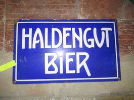 Haldengut Bier Emailschild Blau Weiss Original selten Nr.5