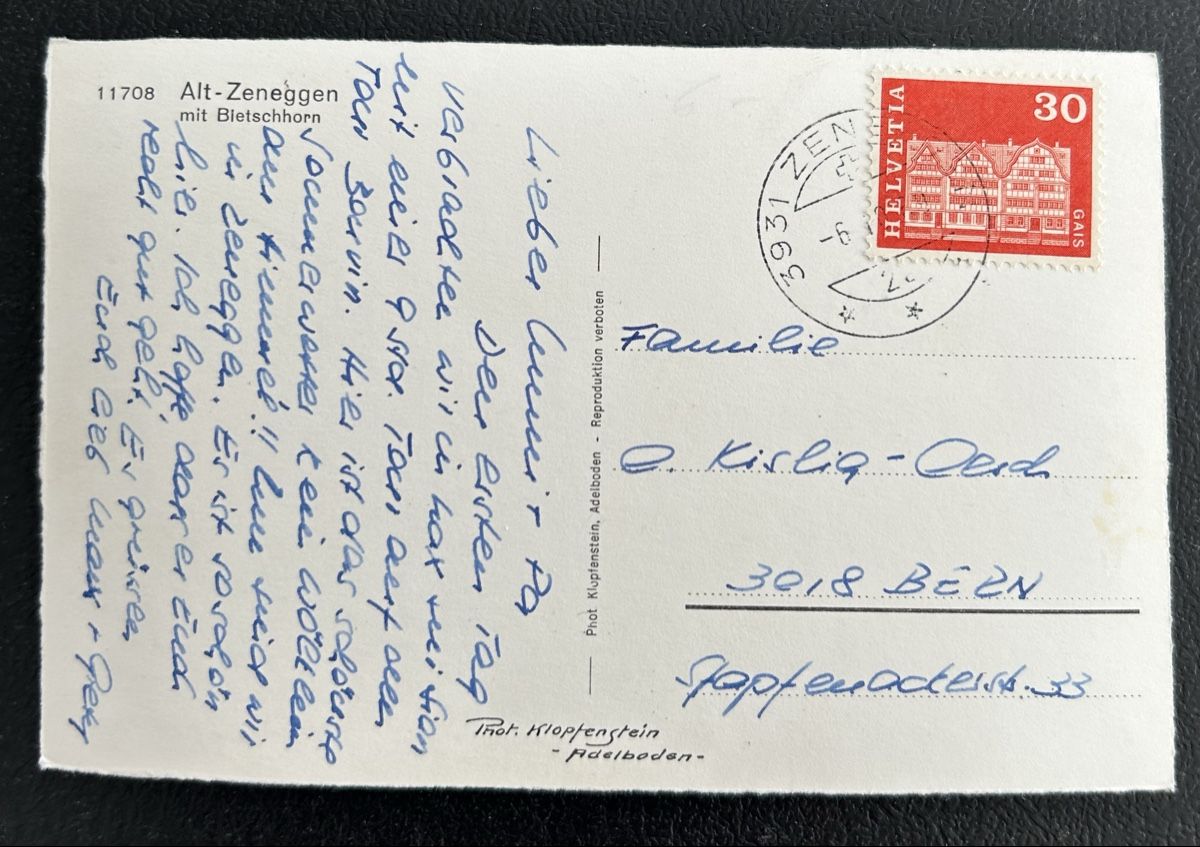 Cartoline postali: AK Zeneggen  – Usato da Horw venduto da Tellbub 1
