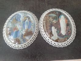 2 Lourdes Andachtsbilder, Reliefbild Marienerscheinung