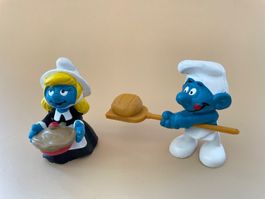 Schlumpfine mit Topf & Bäcker Schlumpf Schlümpfe 1982 / 1980