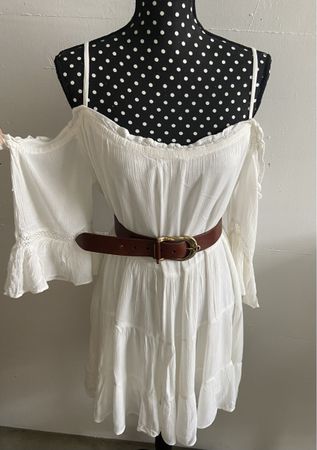 Weisses Boho Kleid Off Shoulder One Size Sommer Vintage Fest