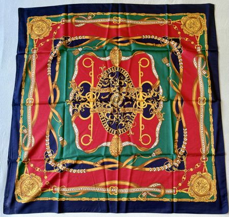 Foulard Renato Balestra En Soie Vert Bouteille - Vintage En Très Bon état