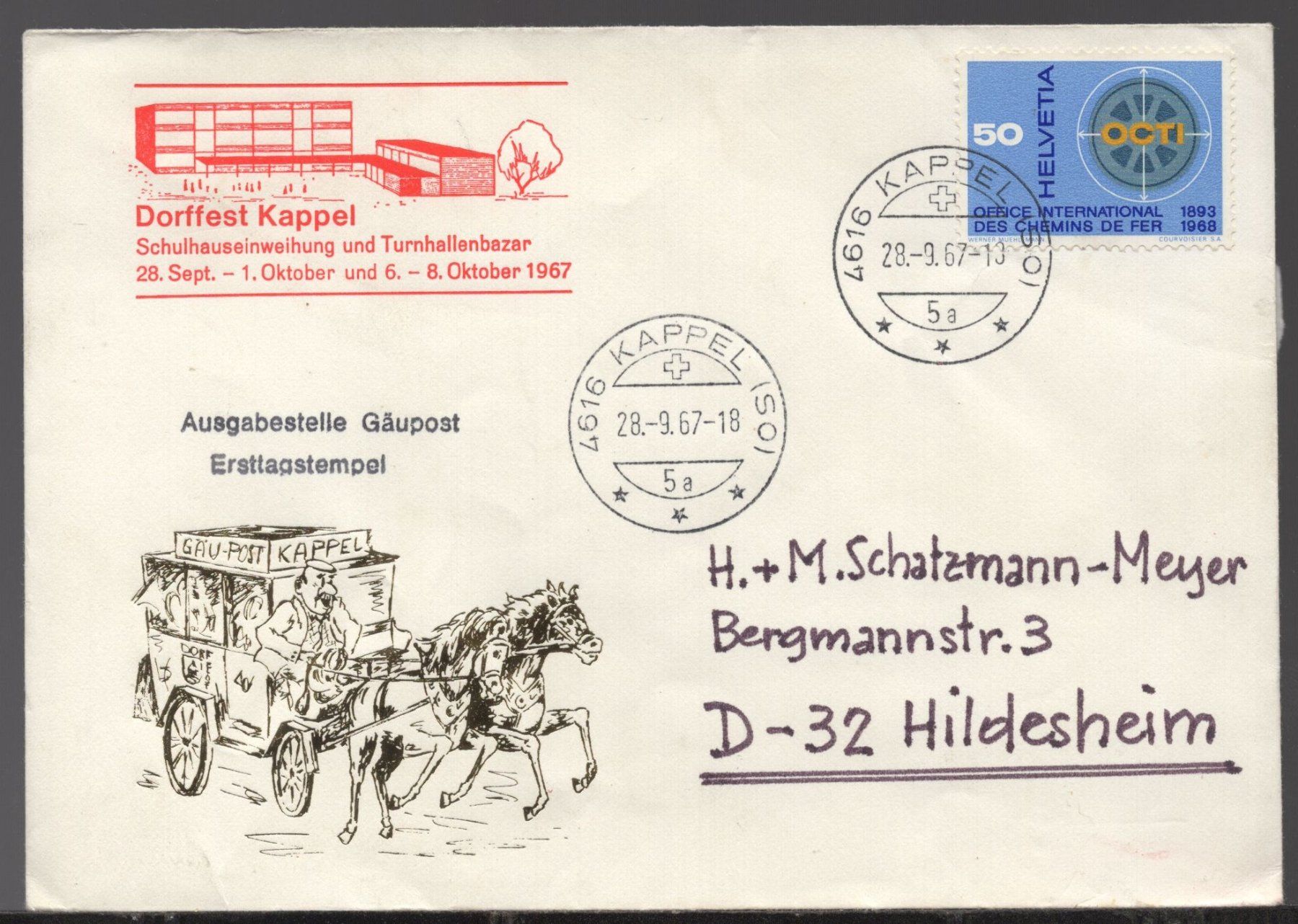 Tous les timbres: KAPPEL  28.9.67    Dorffest - Kappel – D'occasion à Aarau par kufi44