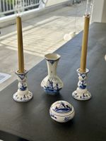 Delft Holland Vase, Dose und Kerzenständer, Vintage Set!
