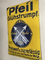 Originales Emailschild Pfeil Glühstrumpf, Rarität!