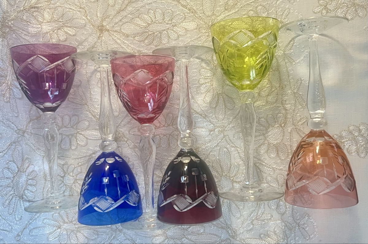 Bicchieri: 6 verres à vin cristal taillé, double couches, multicolore – Nuovo (secondo la descrizione) da Genève venduto da DELIRBEADS 7