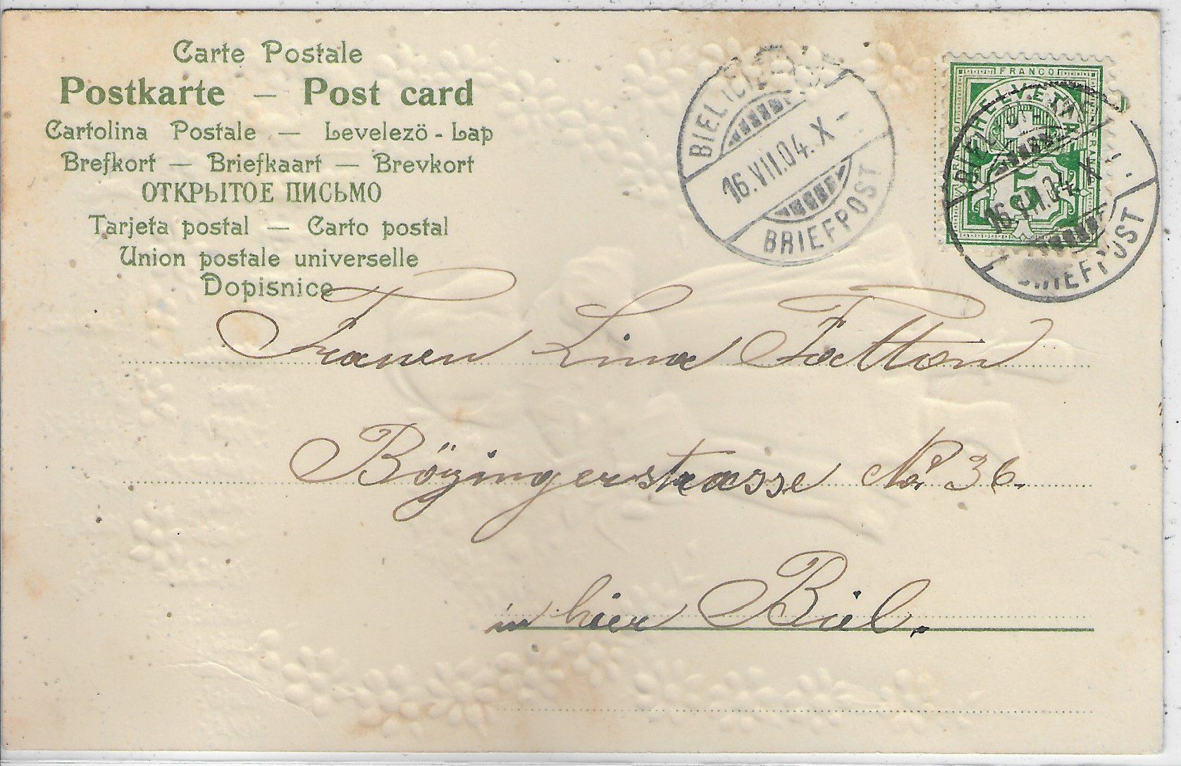 Cartoline postali: Herzlichste Gratulation - Mädchen mit Bonsai - Präge-Litho – Usato da Ettingen venduto da Kartenplanet 1