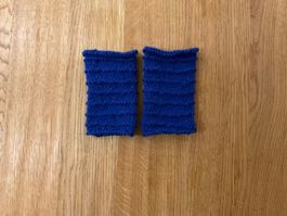 Handgestrickte Pulswärmer - Amedisli Blau mit Silberfäden
