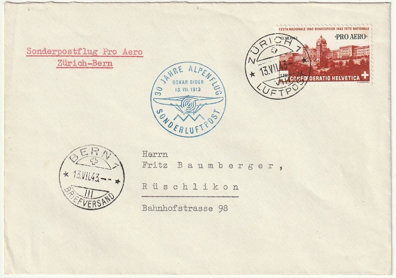 Alle Briefmarken: Lot 5 Flugbriefe Pro Aero / Bedarf – Gebraucht aus Fislisbach von Zigzag12 4