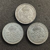 3 x 2 Shilling Silber England 1939, 1942, 1946