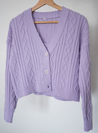 Top & Cardigan lilas en tricot torsadé - Taille L
