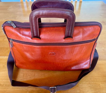 Sac bureau artisanal italien en cuir orange vintage