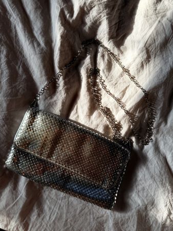 Silver Metallic Mesh Clutch Bag