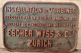 Targa originale Escher Wyss & Cie Zürich, 1910-1930