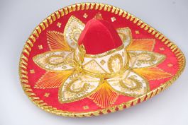 Original Sombrero Pigalle Mexiko Rot Gold Samt
