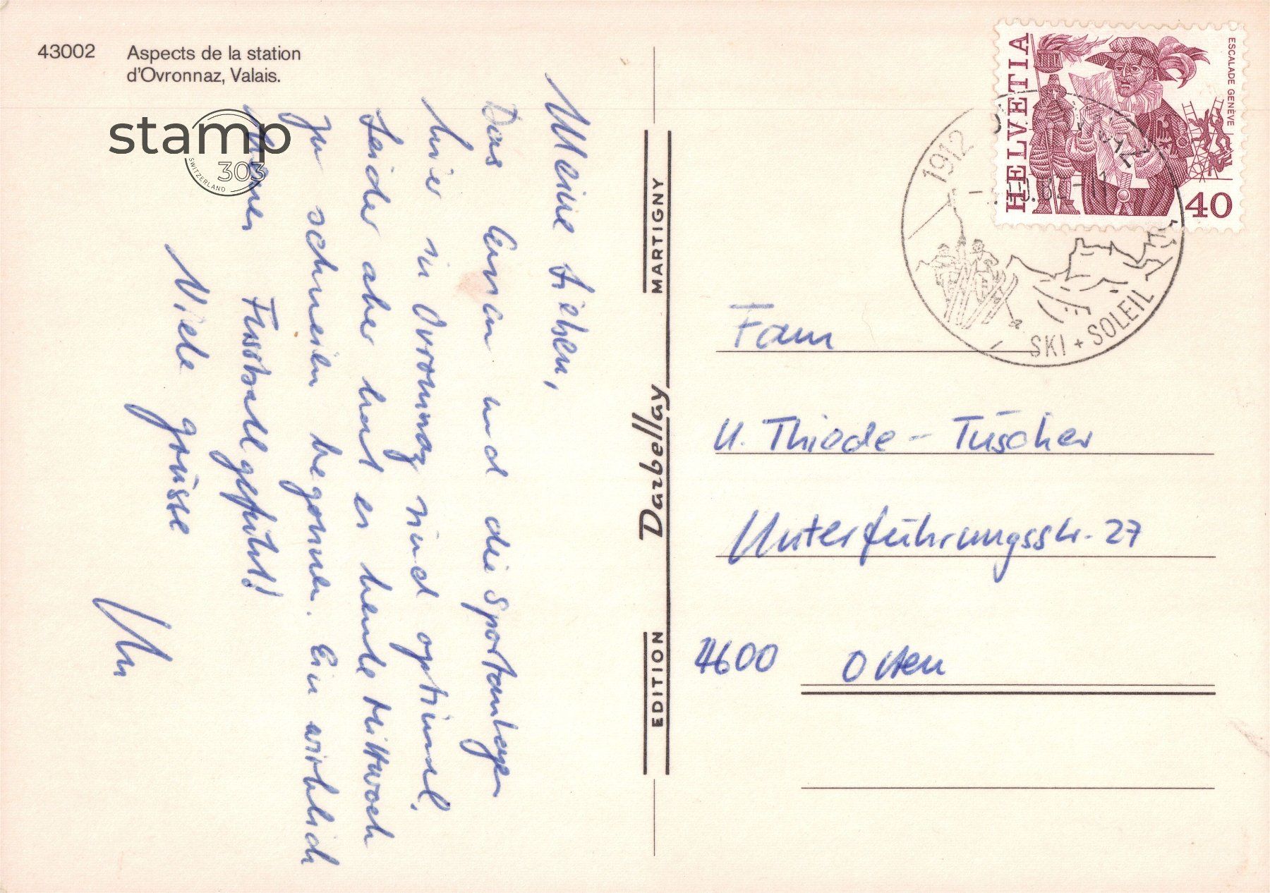 Cartes postales: 1987 AK Ovronnaz – D'occasion à Eggersriet par stamp303 1