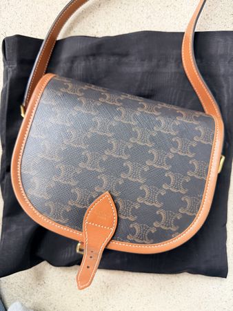 Celine Medium Folco Tan Triomphe Canvas Saddle Bag 🐎