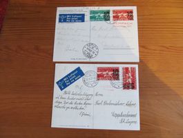 1Lot(2Stck) FLUGPOST-KARTEN v.1937 nach Luzern