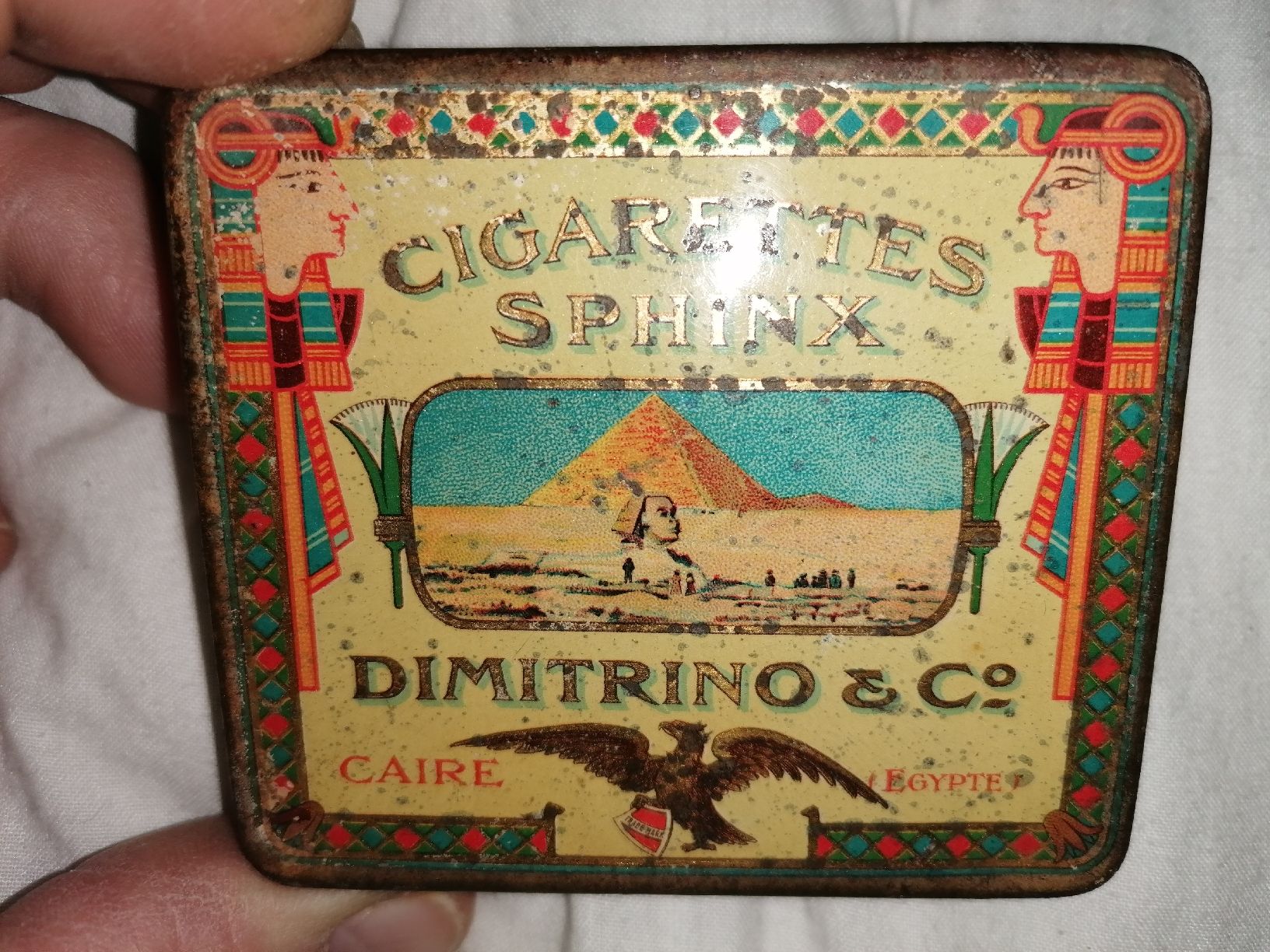 Tabak: Antike Blechdose Dimitrino Sphinx 20 Zigaretten ca. 1910 – Gebraucht aus Zürich von Tin4Life 1