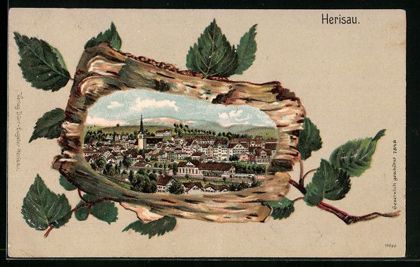 Ansichtskarten: Präge-AK Herisau, Gesamtansicht, Birken – Gebraucht aus Berlin von bartko-reher