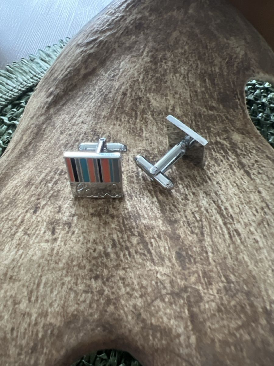 Paul Smith Gemelli: Paul Smith Manschettenknöpfe Silber gestreift – Usato da Seon venduto da Sunny-Schmuck78 2