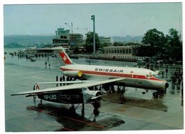Flughafen Kloten mit Swissair DC 9 und Fokker VII a um 1960