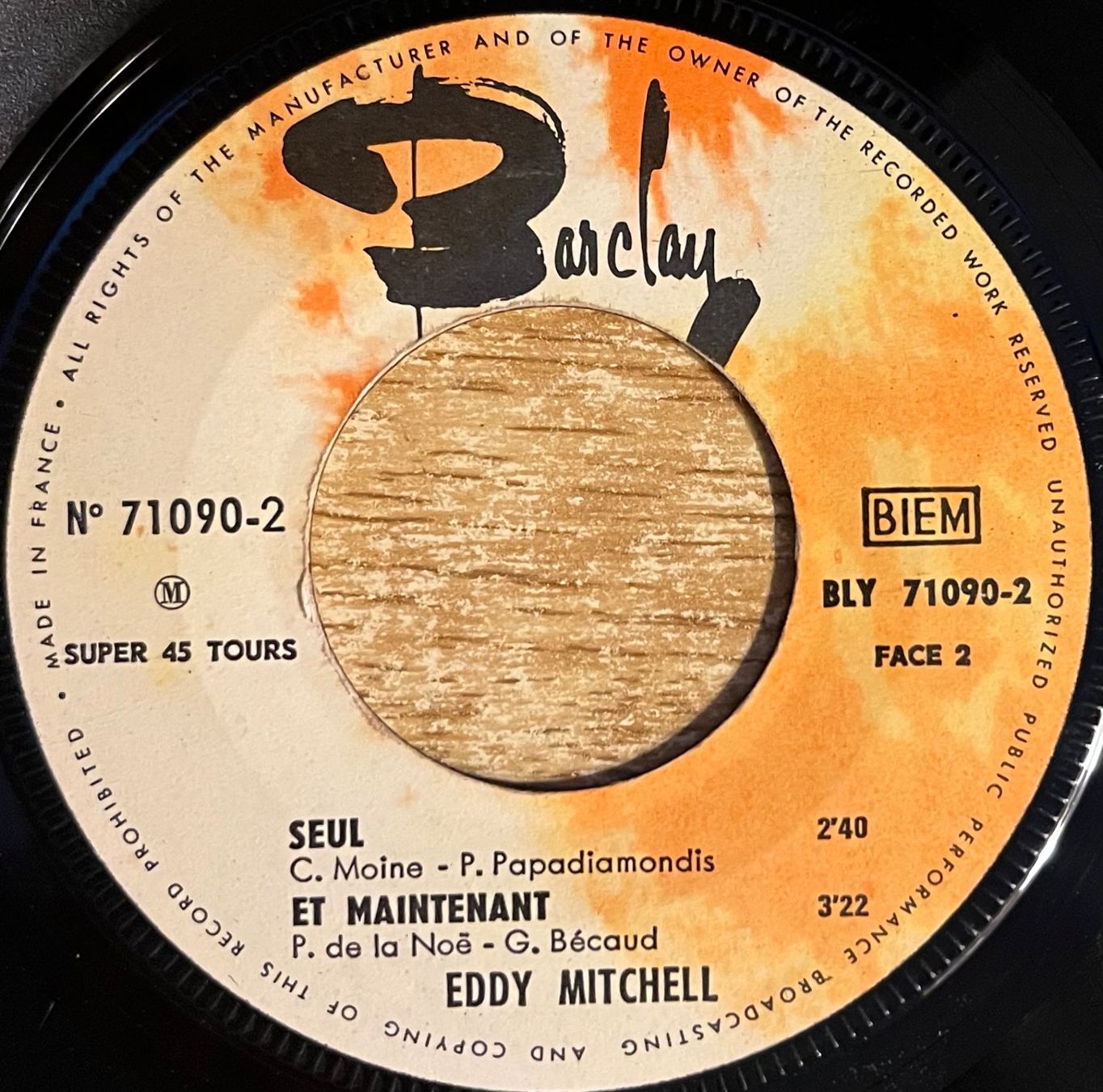Dischi in vinile: EDDY MITCHELL - SEUL – Usato da Bussigny venduto da vinyl-pas-cher 2