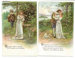 Liebespaar - Trompete - der erste Kuss - Präge-Litho - 1906