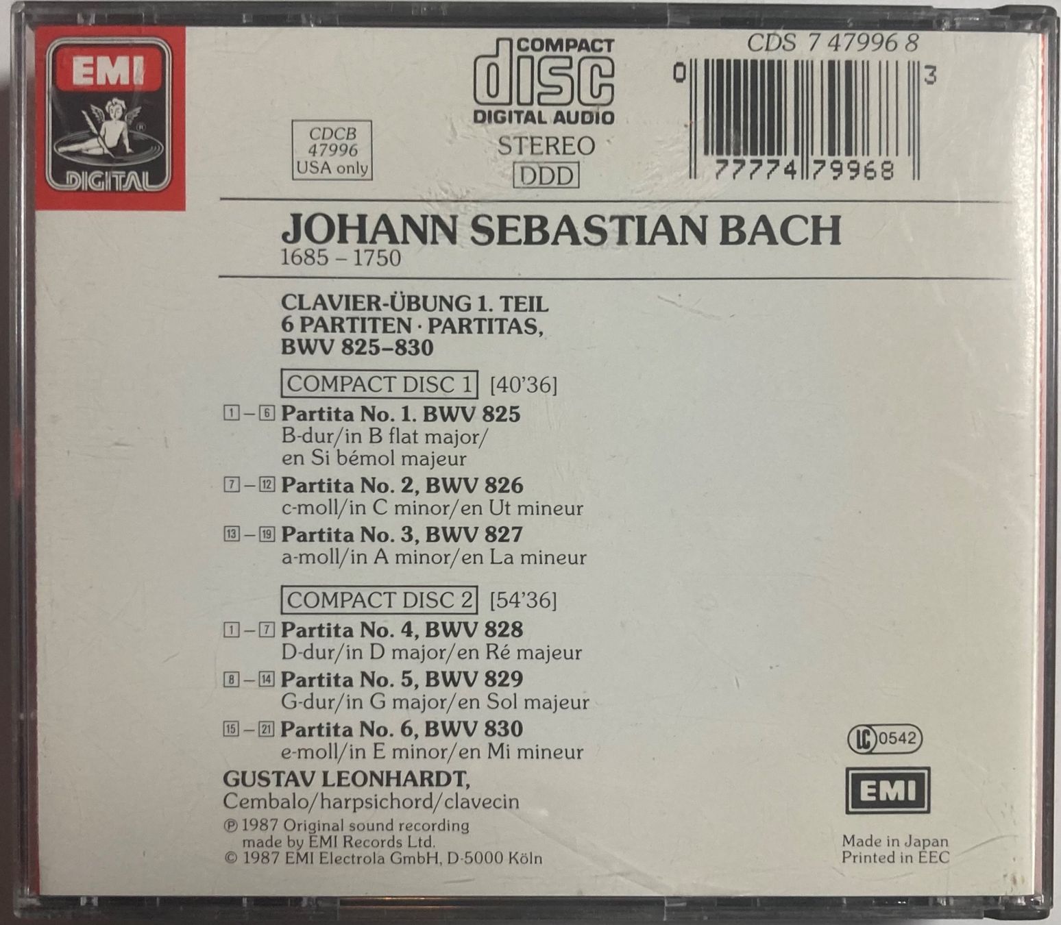 CDs: J.S. BACH, GUSTAV LEONHARDT - CLAVIER- ÜBUNG..... – D'occasion à Poliez-Pittet par Newtown-Records 1