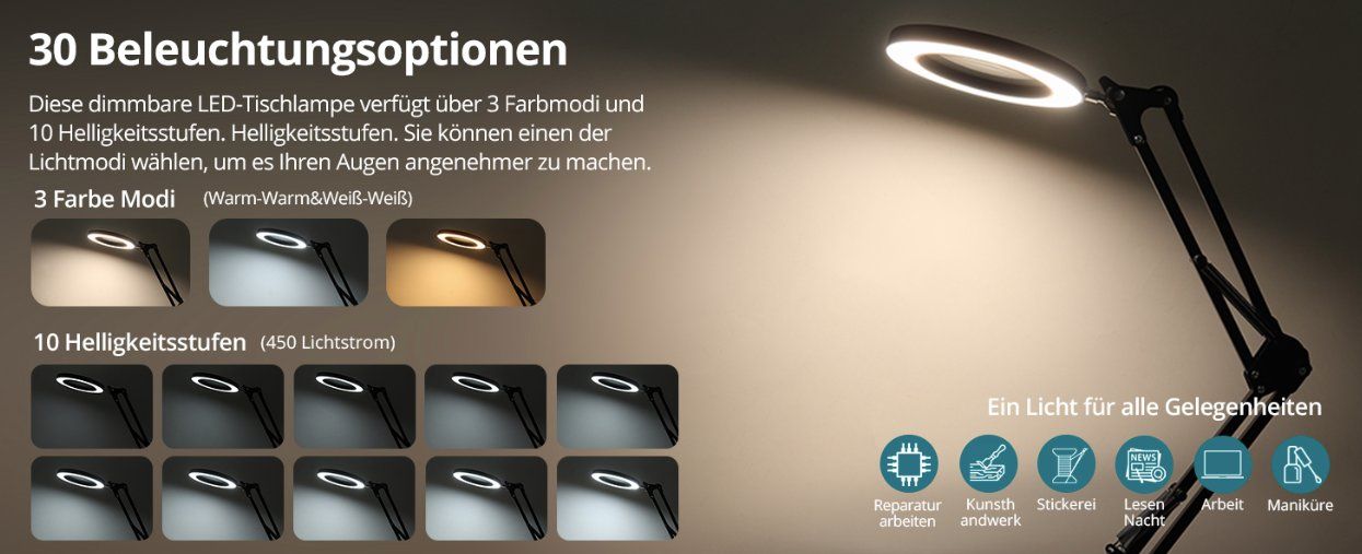 Altro per Ottica: Flexibel 64 LED Lupenleuchte mit Ständer 8X – Nuovo e nell'imballaggio originale da Châtelaine venduto da topshop.switzerland 5
