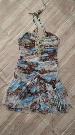 🆕 Neckholder Mini-Kleid - 38/40 - mit Perlen & Animal Print