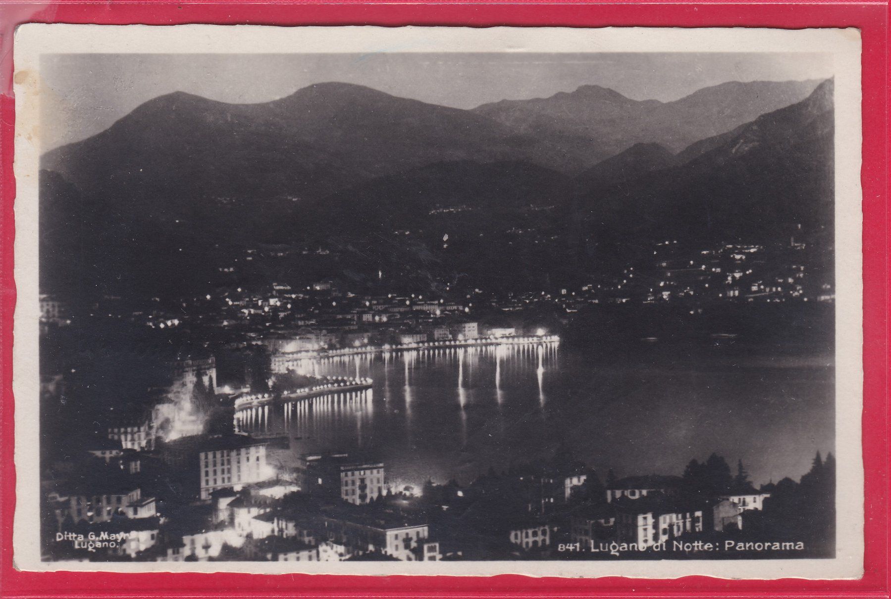 Cartoline postali: LUGANO DI NOTTE, PANORAMA, 26.11.1927 – Usato da Oberrieden venduto da Gebirgsstelze