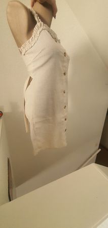Kleid Damen beige Knopfleiste, robe cotton, wickelkleid, dot