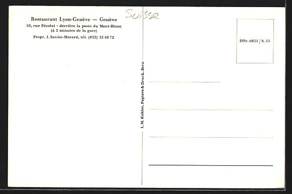 Cartoline postali: Geneve, Restaurant Lyon-Geneve, rue Péc – Usato da Berlin venduto da bartko-reher 1