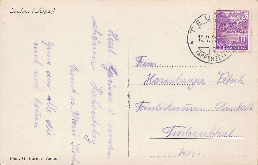 Cartoline postali: Teufen, gelaufen 1936 – Usato da Frauenfeld venduto da POML 1