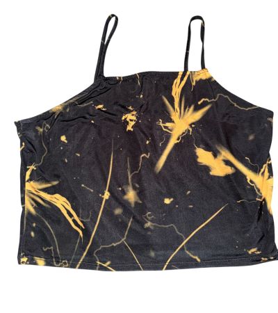 Sommer CropTop Batik Muster Schwarz/Gelb, Grösse XL (eher L)