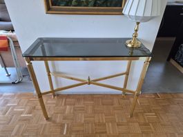 2 Side Boards und 1 Sofa-Beistelltischchen aus Messing/Glas