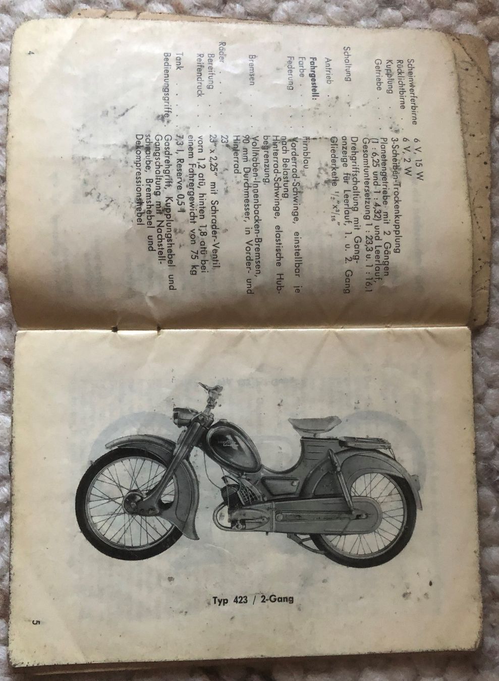Libri: Betriebshandbuch Moped Zündapp Combinette S Typ 423 – Usato da Erlinsbach SO venduto da Elmslie 1